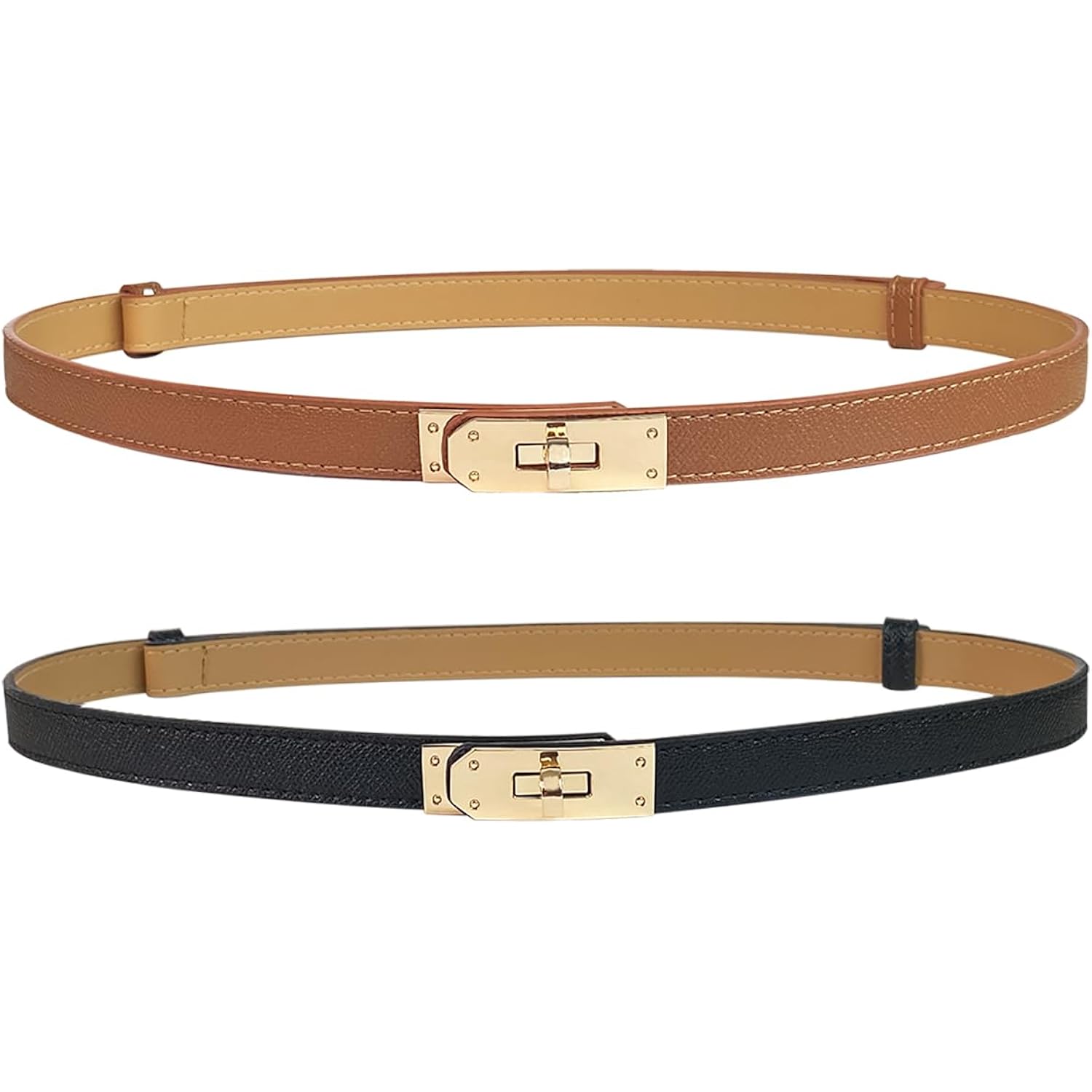 2 Pack Skinny Belts for Women Dresses Fashion Adjustable Waist Belt for Pants Jeans Business Casual Outfit