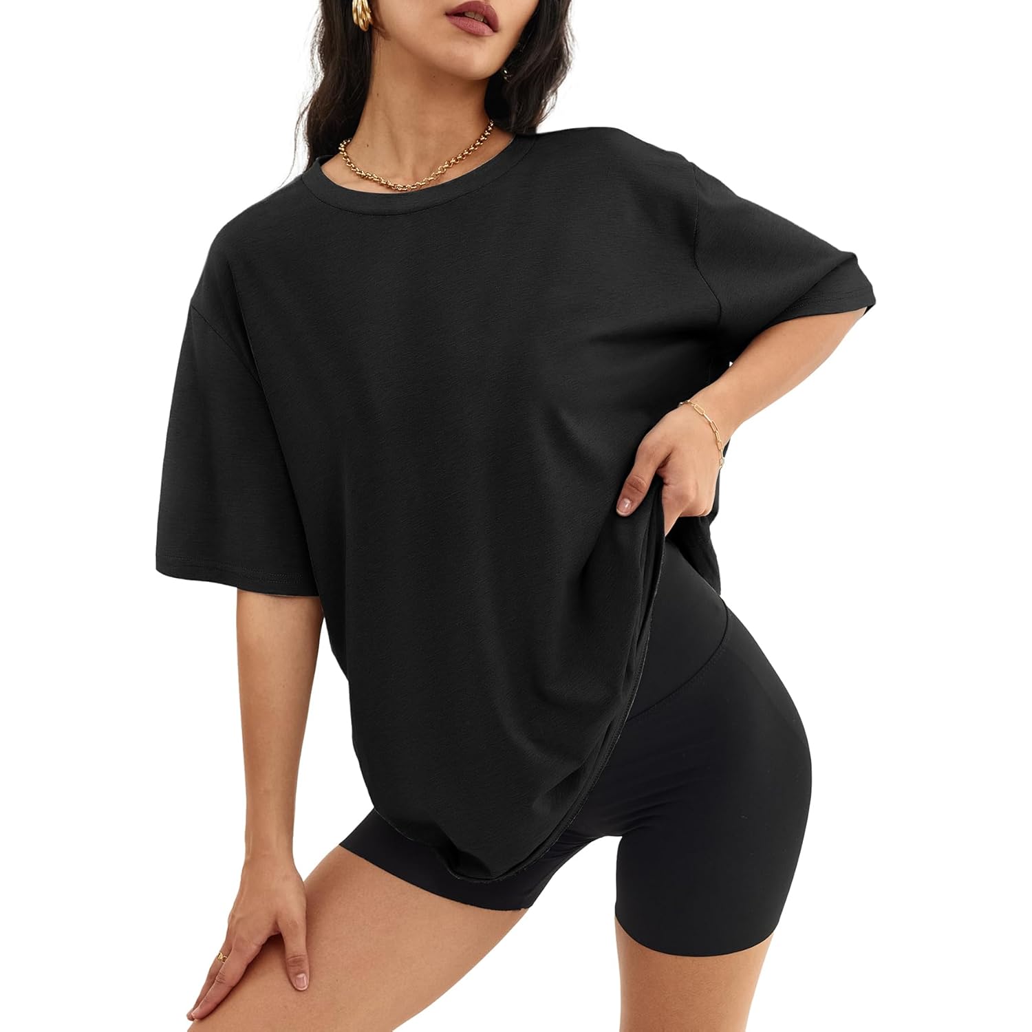 ATHMILE Womens Oversized T Shirts Loose Fit Crewneck Short Sleeve Tops Summer Casual Blouse Y2K 2025 Basic Tee Beach
