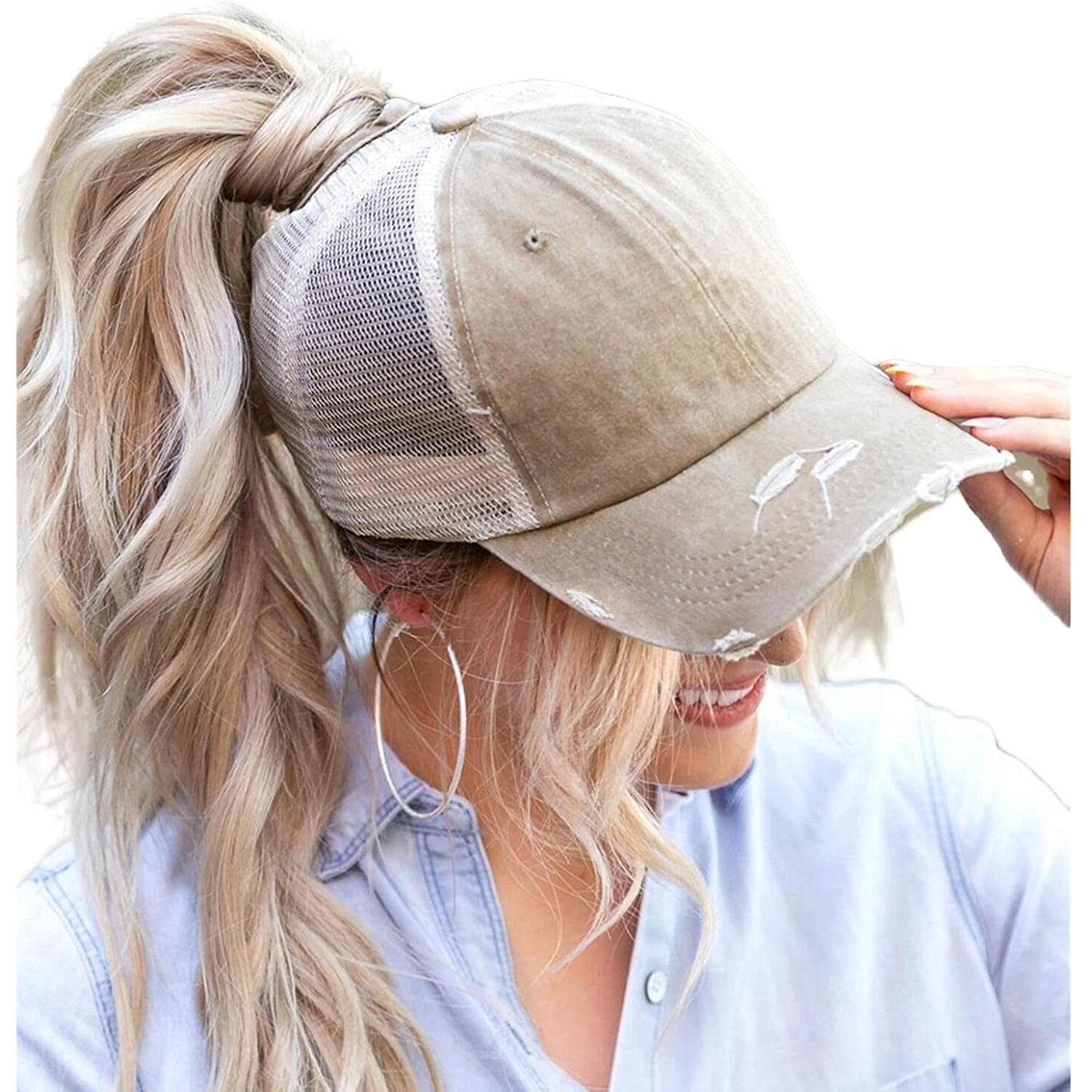 ProMindFun Womens Pony Hat High Ponytail Baseball Cap Girls Messy Bun Caps Camouflage Trucker Bad Hair Day Adjustable Dad Hat