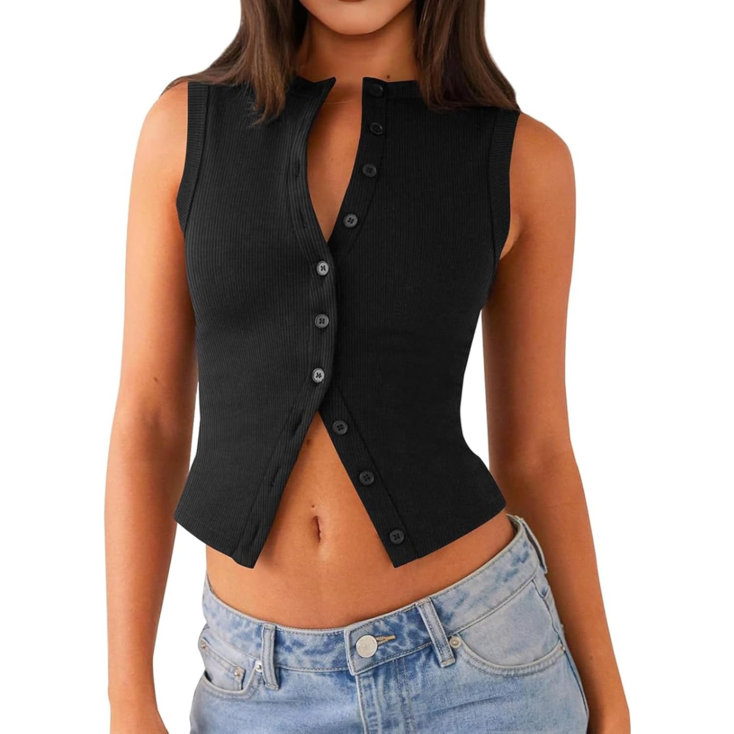 Womens Going Out Tops Summer Spring Ribbed Tank Sexy Crop Cute Y2K Button Down T Shirts Fashion Clothes 2025