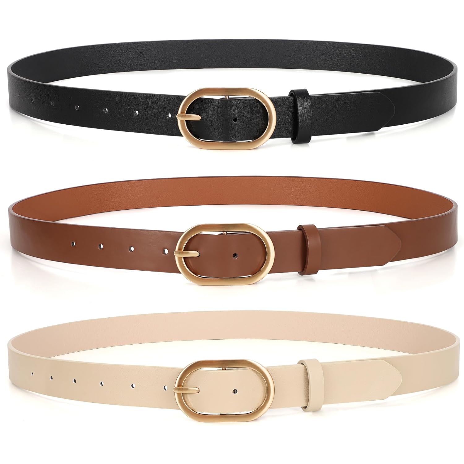 XZQTIVE 3 Pack Plus Size Women's Leather Belts for Jeans Pants Dress Fashion Gold Buckle Ladies Waist Belt