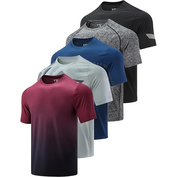 5 Pack Men’s Active Workout Shirts Crew Neck T Shirts