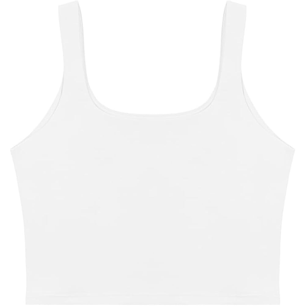 REORIA Women’s Sexy Square Neck Double Lined Seamless Sleeveless Cropped Tank Yoga Crop Basic Tops