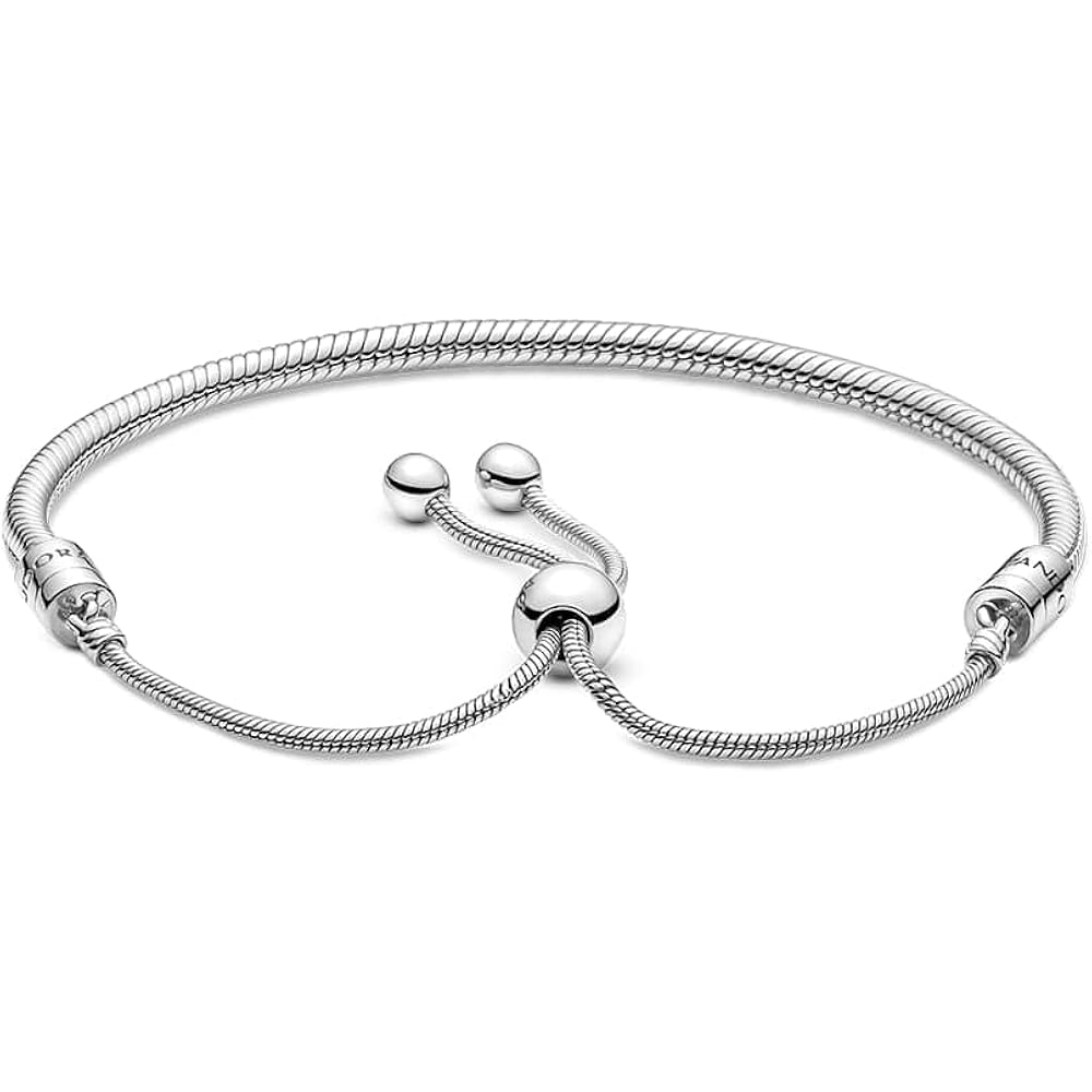 PANDORA Moments Snake Chain Slider Bracelet - Charm Bracelet for Women - Sterling Silver with Clear Cubic Zirconia - 11"