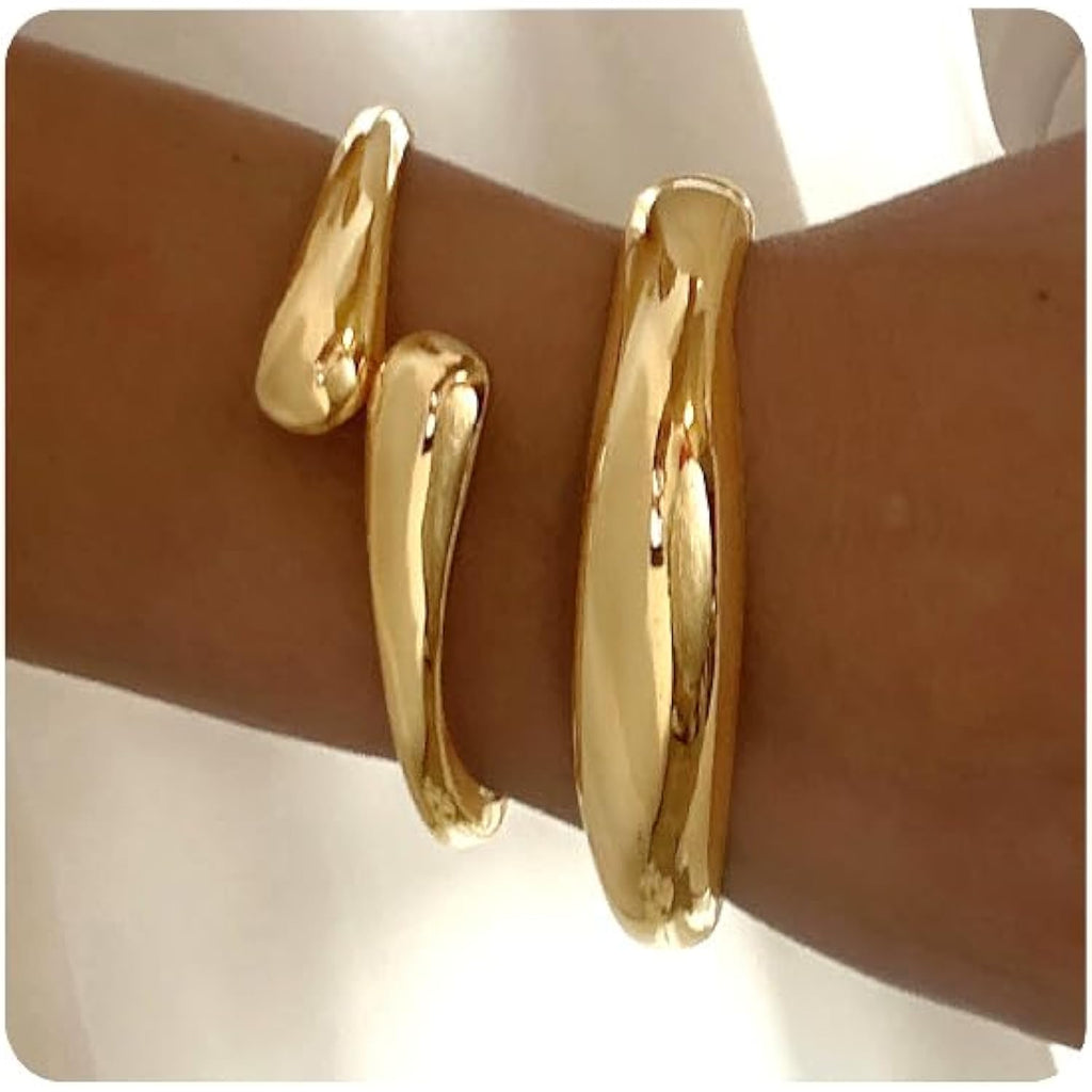 Chunky Gold Bangles Bracelets for Women Gold Cuff Bracelet Set Waterproof Non Tarnish Stack Bracelet for Women Gifts