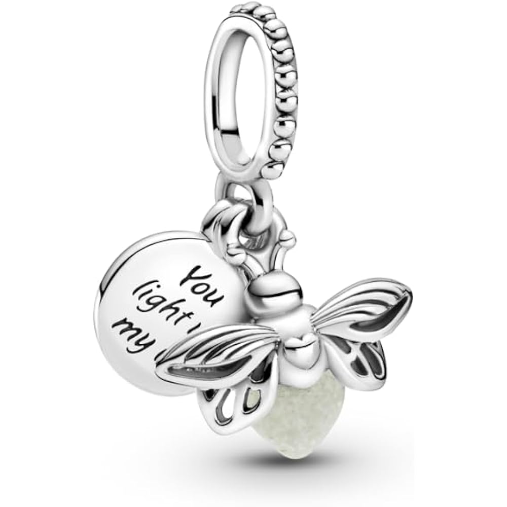 PANDORA Glow-in-the-Dark Firefly Dangle Charm - Compatible Moments Bracelets - Gift for Women - Sterling Silver with Glow-in-the-Dark Glass - with Gift Box