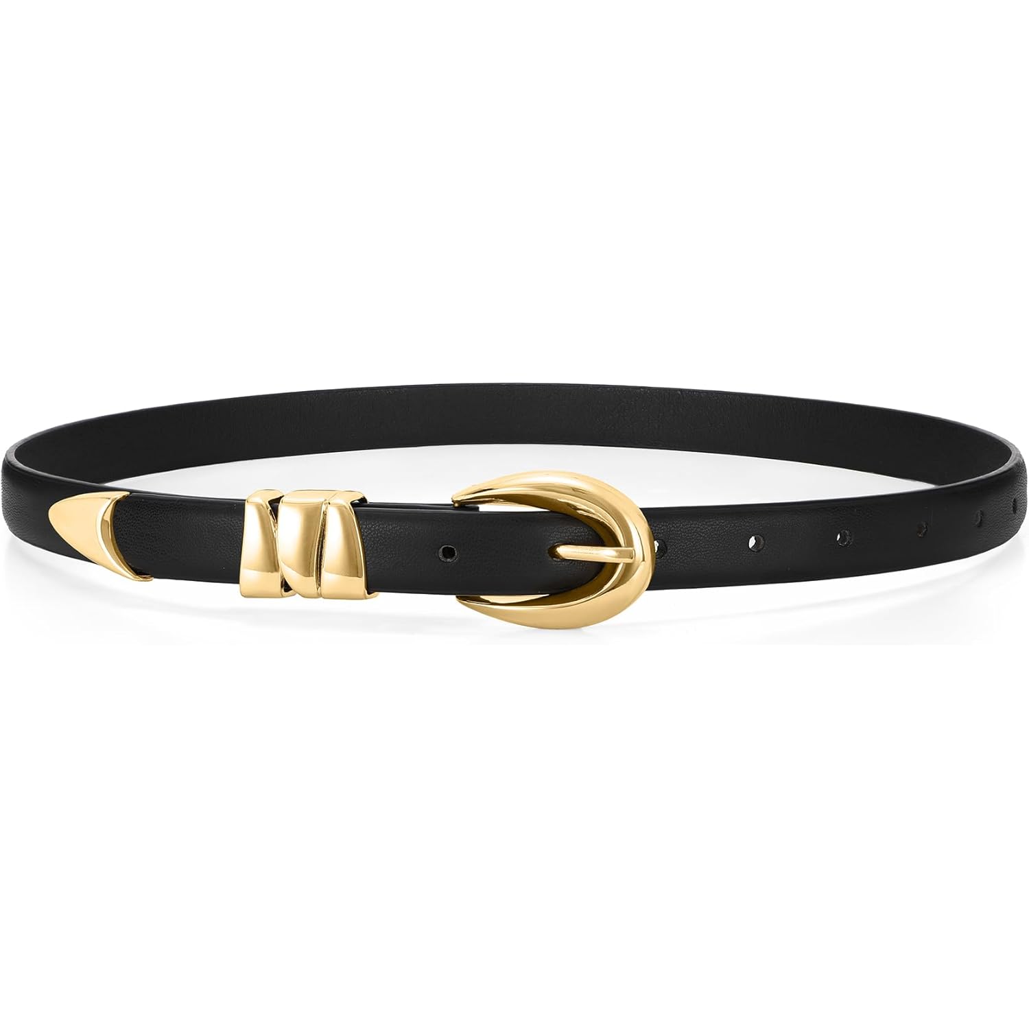 WHIPPY Women Skinny Leather Belt for Jeans Pants Dresses Ladies Fashion Waist Belt with Shiny Gold Buckle