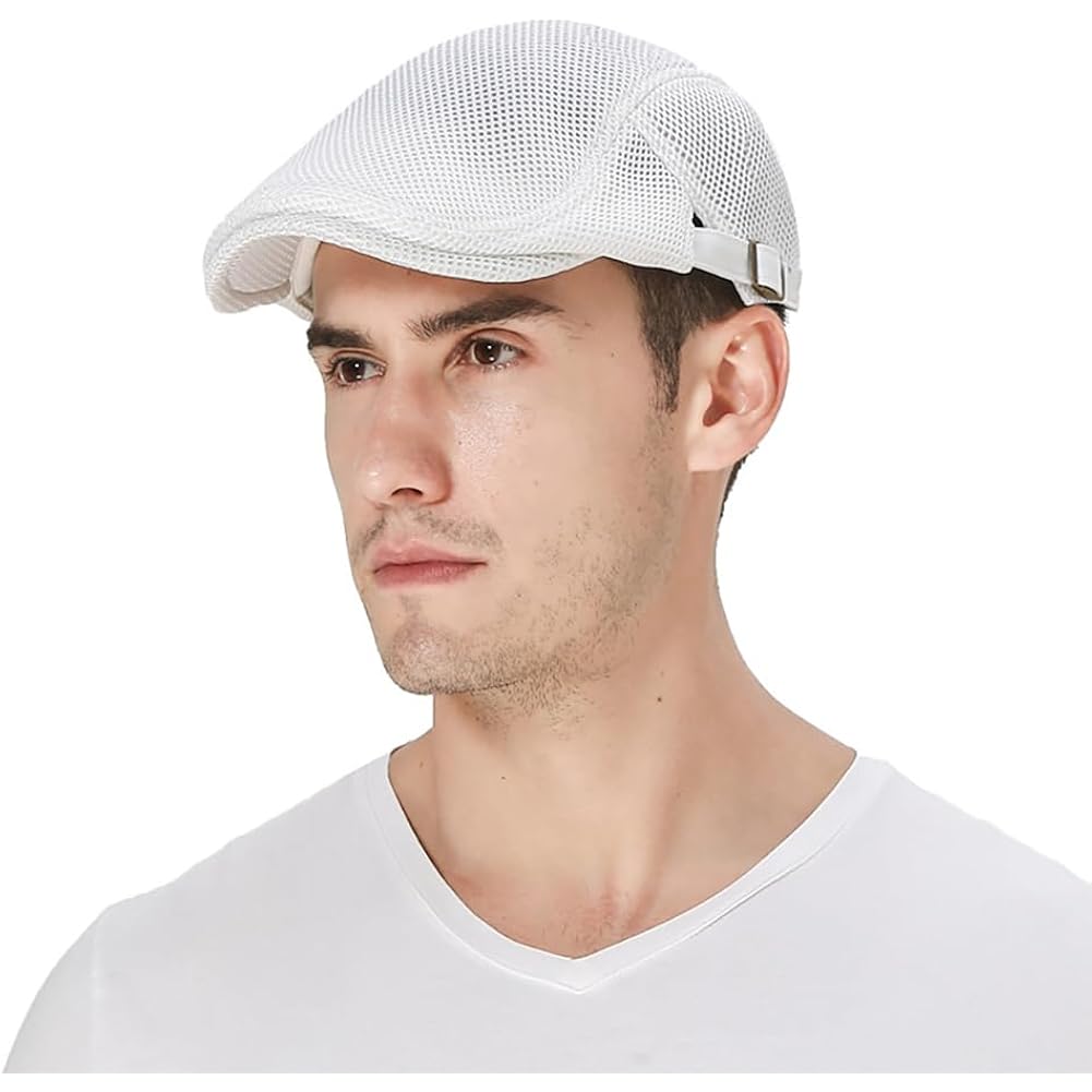 Mens Breathable Mesh Summer Hat Adjustable Newsboy Beret Ivy Cap Cabbie Flat Cap
