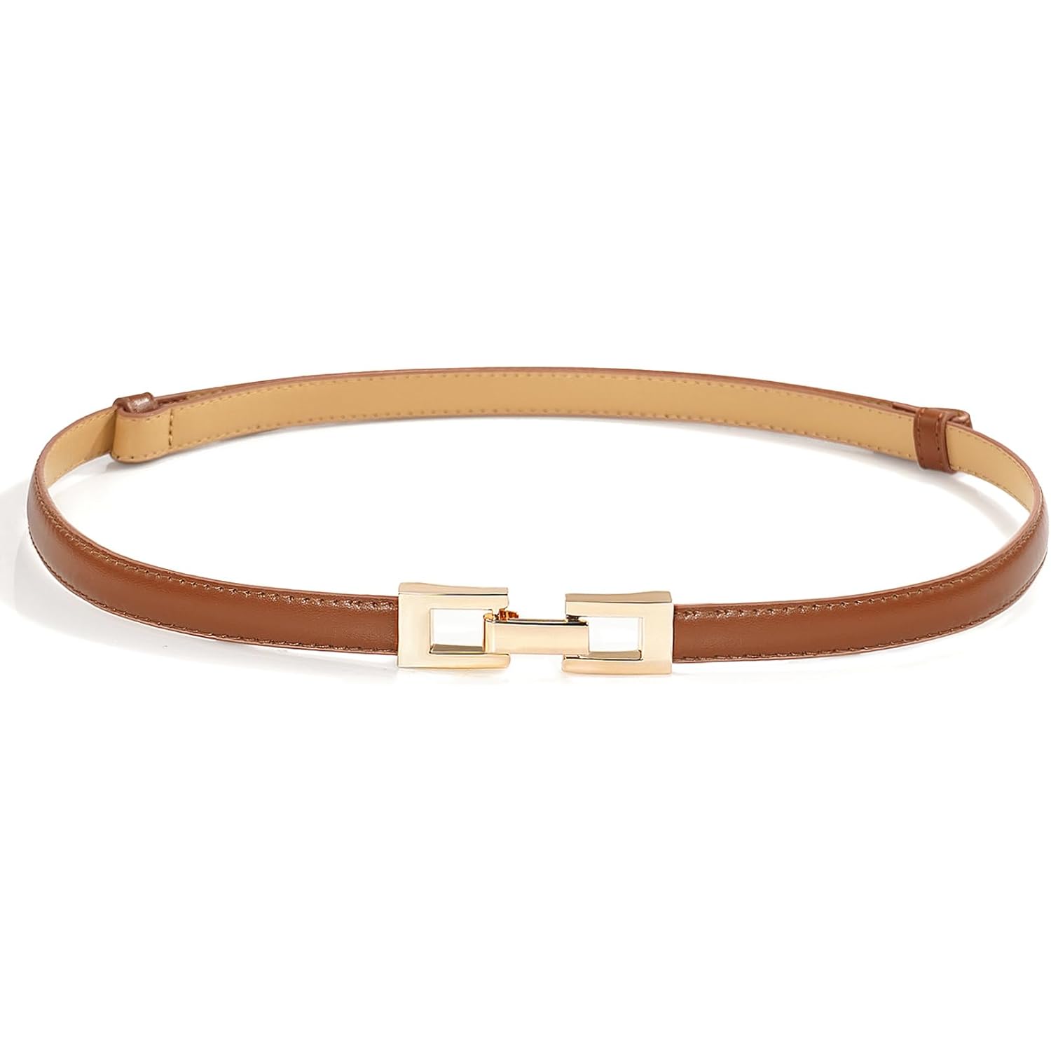 Glamorstar Skinny Belts for Women Thin PU Leather Waist Belt with Gold Buckle for Dresses