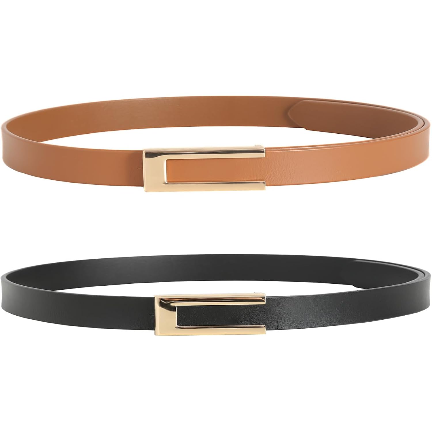 Womens Leather Belt Skinny Waist Belt for Dresses Jeans Pants with Gold Buckle