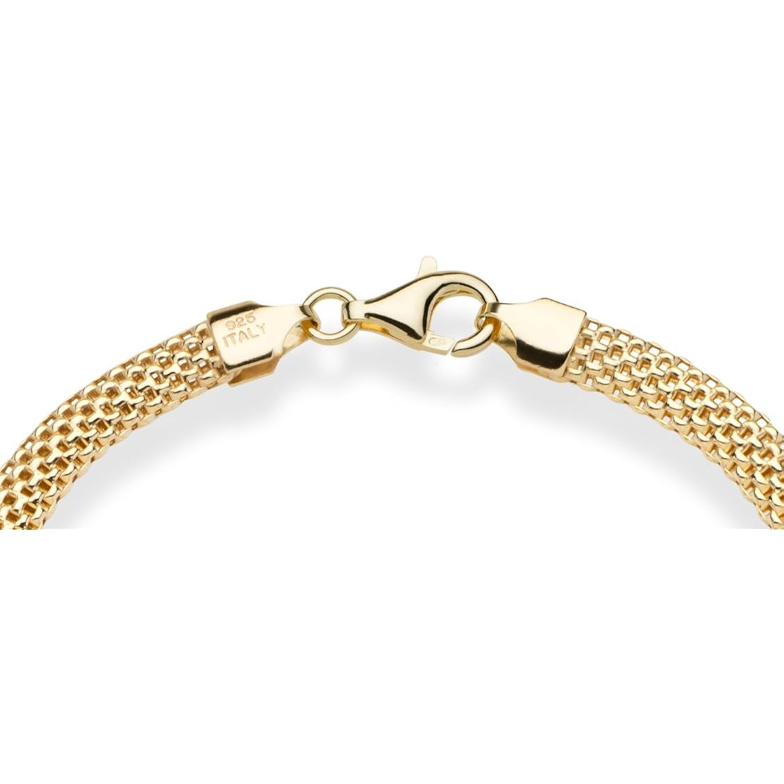 Miabella 18K Gold Over Sterling Silver Italian 5mm Mesh Link Chain Bracelet for Women, 925 Made in Italy