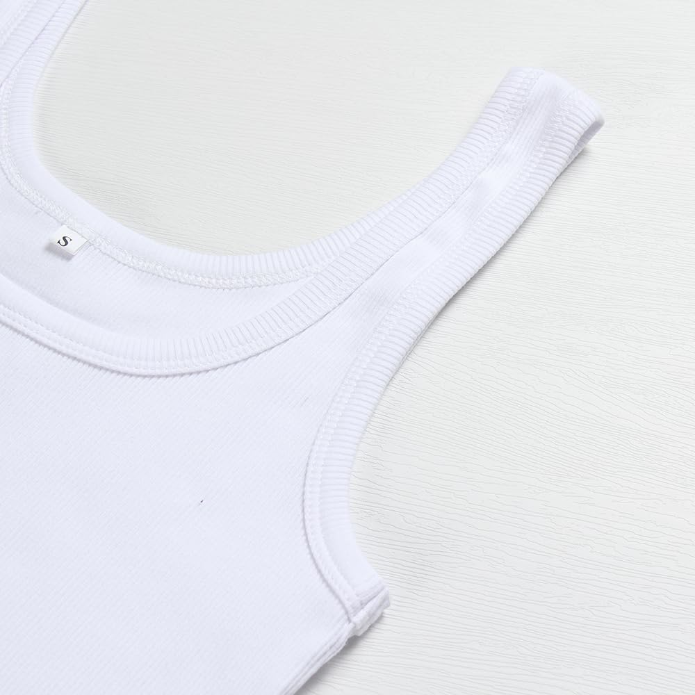 Artfish Women's Scoop Neck Sleeveless Knit Ribbed Fitted Casual Crop Tank Top