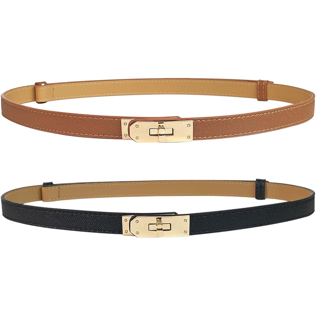 2 Pack Skinny Belts for Women Dresses Fashion Adjustable Waist Belt for Pants Jeans Business Casual Outfit