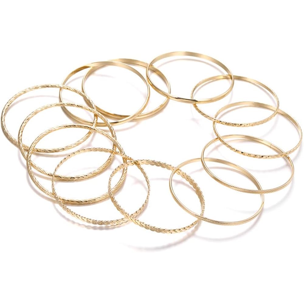 16Pcs Gold Bangle Bracelets for Women - Multi Layer Stackable Textured Bracelets Boho Jewelrys Set.