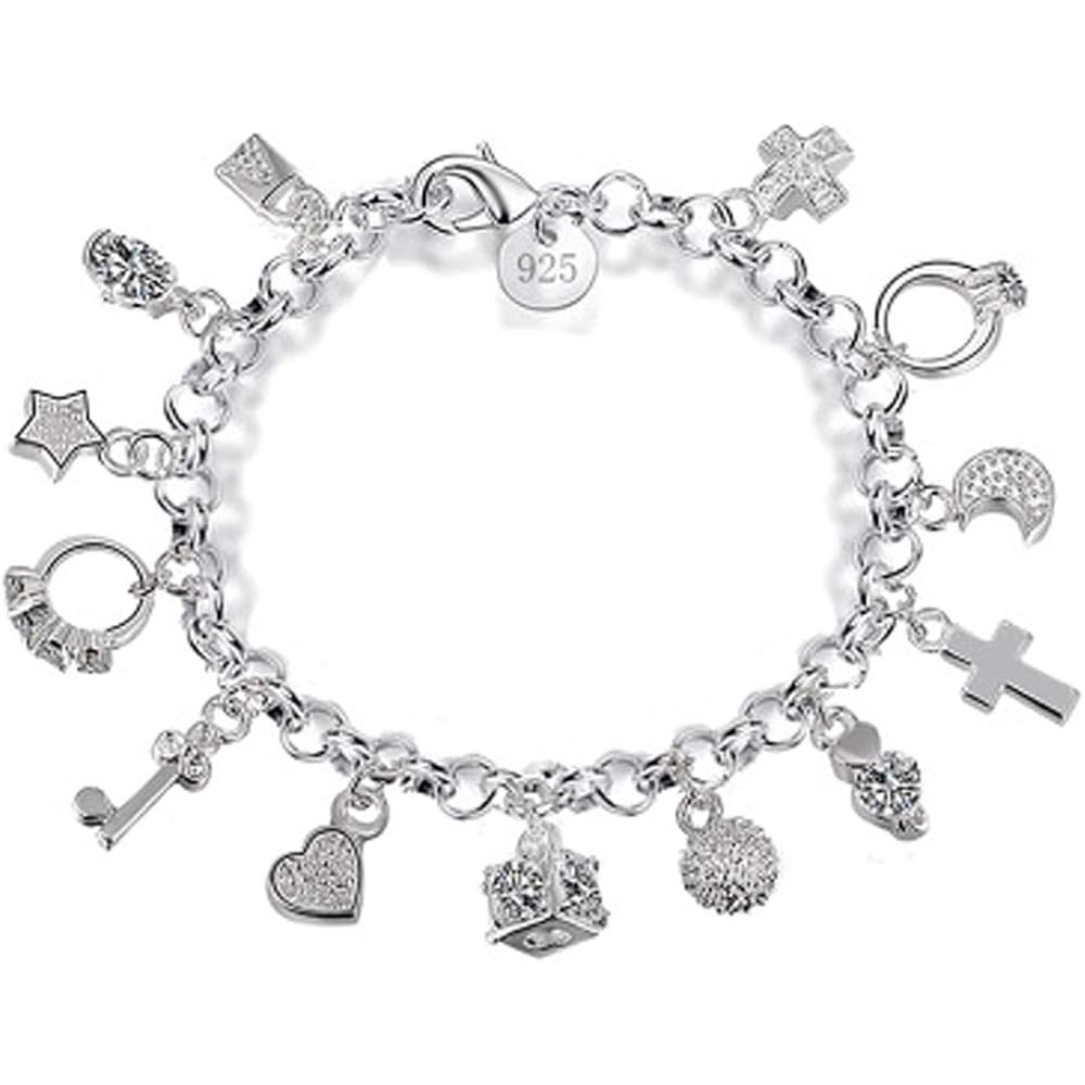 Aeora S925 Silver Thirteen Hanging Pieces Bracelet for Women Gift Bracelets & Bangles Jewelry
