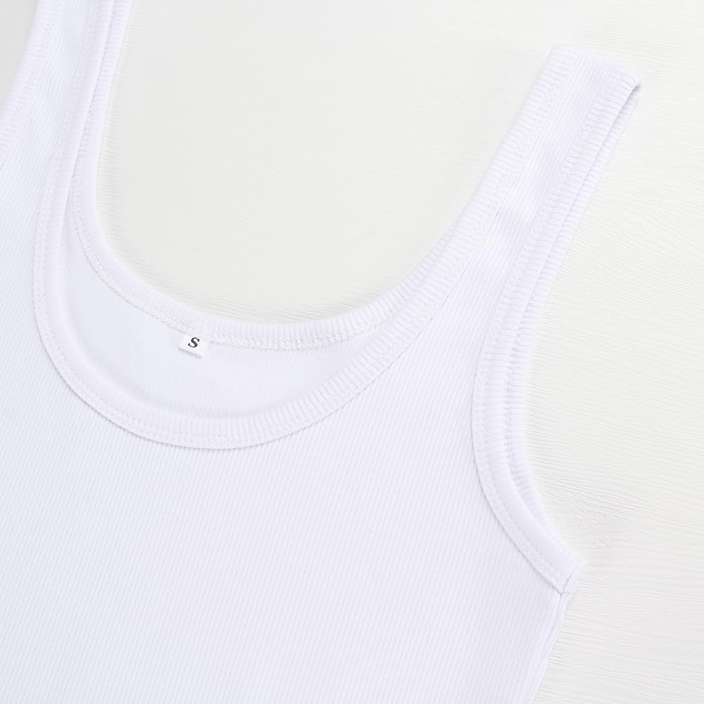 Artfish Women's Sleeveless Cotton Fitted Tank Top Form Fitting Scoop Neck Ribbed Knit Basic Cami Shirts