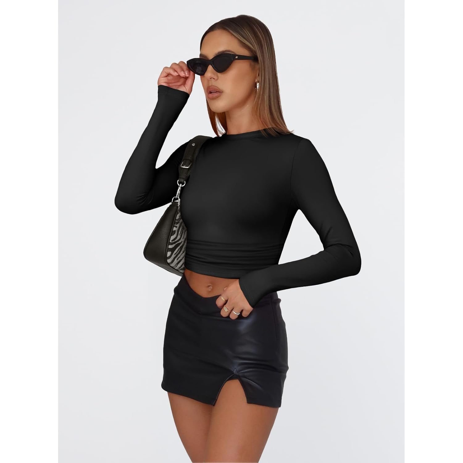 Trendy Queen Womens Long Sleeve Shirts Fall Fashion 2025 Basic Crop Tops Going Out Workout Outfits Y2k Clothes