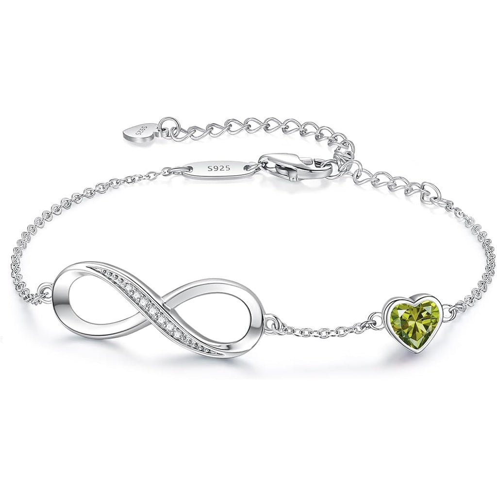 CDE Infinity Heart Birthstone Charm Link Bracelet for Women 925 Sterling Silver Adjustable Mother's Day Gift Anniversary Birthday Jewelry for Wife Girlfriend Her