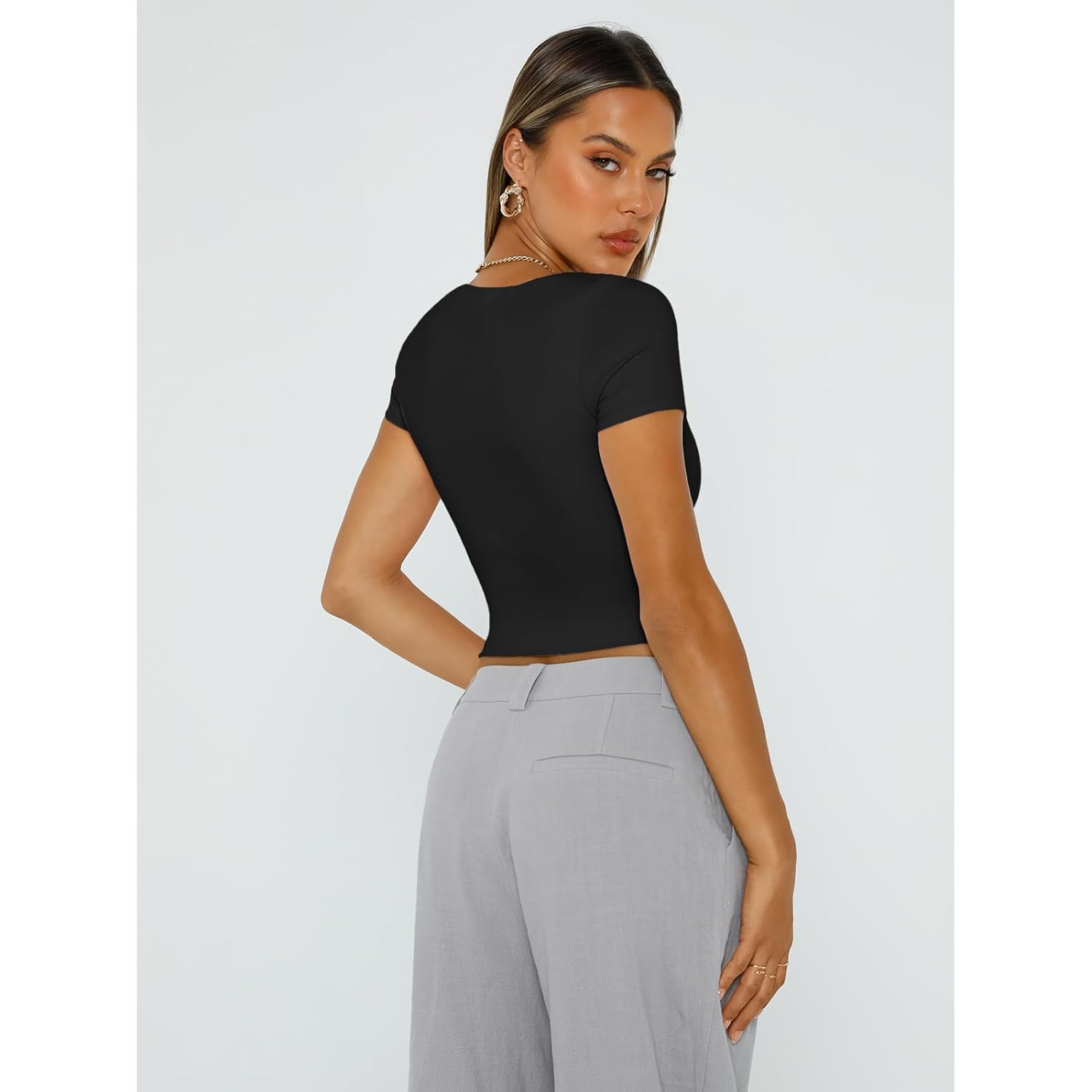Trendy Queen Tshirts Shirts for Women Double Lined Going Out Crop Tops 2025 Spring Summer Workout Y2k Clothes Beach Fashion