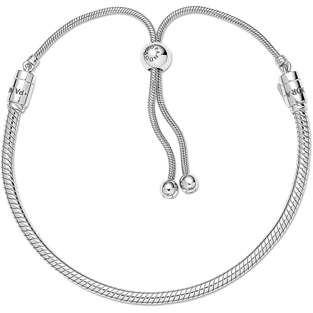 PANDORA Moments Snake Chain Slider Bracelet - Charm Bracelet for Women - Sterling Silver with Clear Cubic Zirconia - 11"