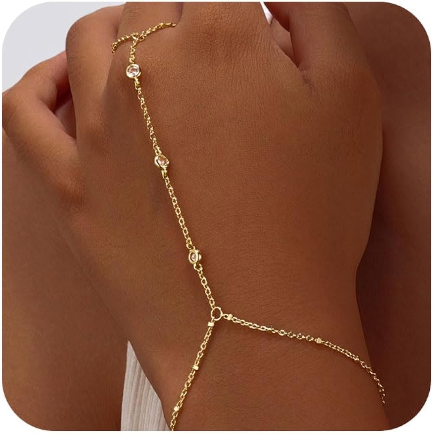 Bracelets for Women,14K Gold/Silver Plated Dainty Hand Chain Bracelets Trendy Ring Chain Bracelet Charm Gold Cuff Bangle Stackable Bracelets Fashion Body Jewelry Adjustable Waterproof Gifts for Her
