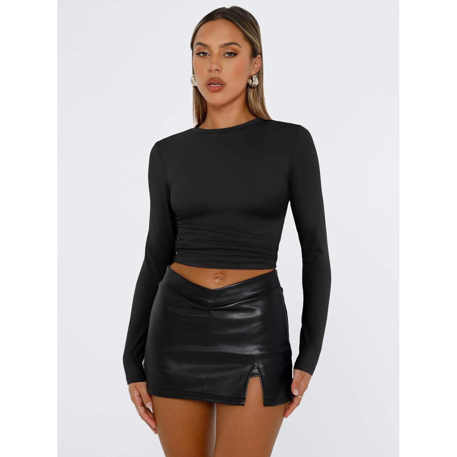 Trendy Queen Womens Long Sleeve Shirts Fall Fashion 2025 Basic Crop Tops Going Out Workout Outfits Y2k Clothes