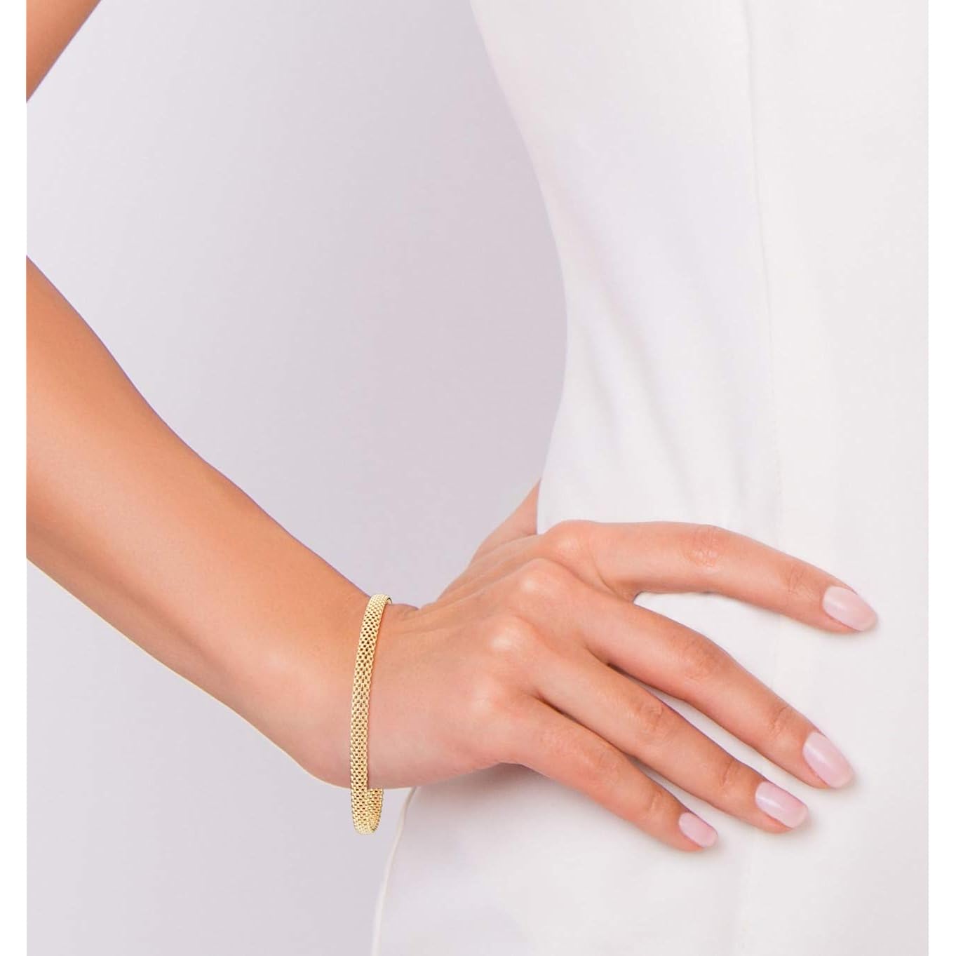 Miabella 18K Gold Over Sterling Silver Italian 5mm Mesh Link Chain Bracelet for Women, 925 Made in Italy