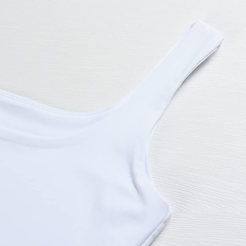 Artfish Women's Sleeveless Strappy Tank Square Neck Double Layer Workout Fitness Casual Basic Crop Tops