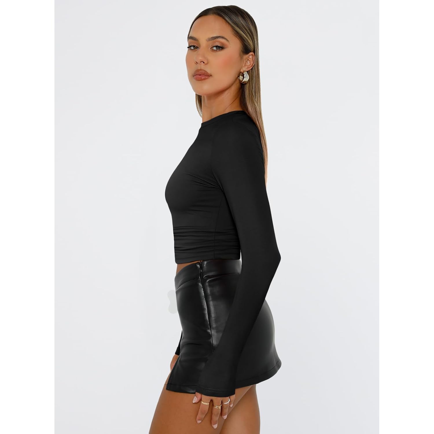 Trendy Queen Womens Long Sleeve Shirts Fall Fashion 2025 Basic Crop Tops Going Out Workout Outfits Y2k Clothes