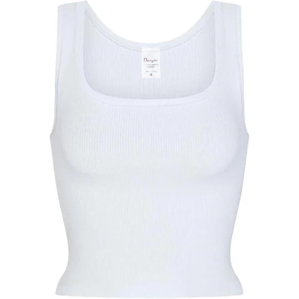 Danysu Women Rib Tank Top Padded Workout Top Square Neck Crop Tank Fitted Basic Cami Tops