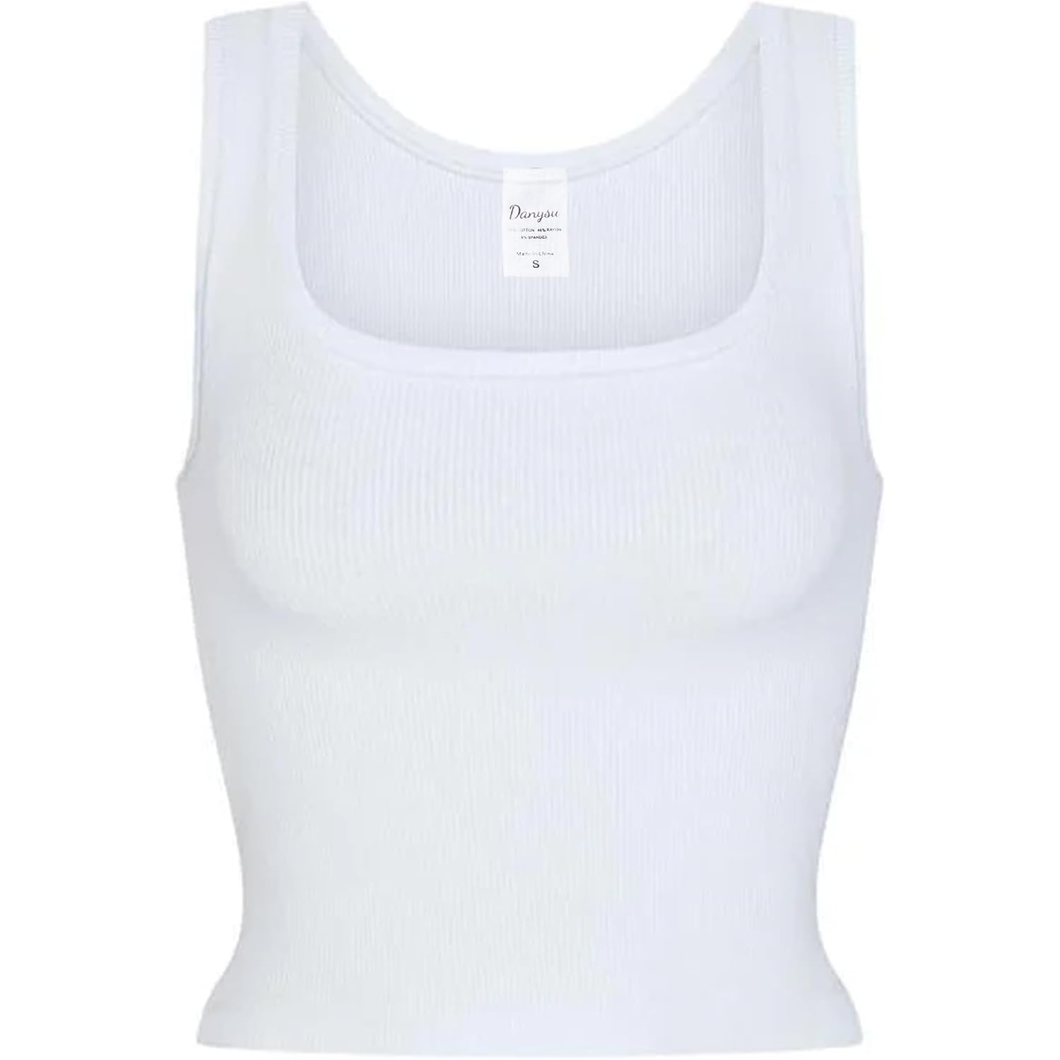 Danysu Women Rib Tank Top Padded Workout Top Square Neck Crop Tank Fitted Basic Cami Tops