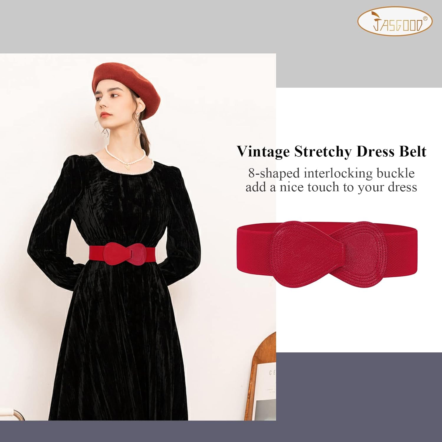 JASGOOD Women Stretchy Belts for Dress Vintage Wide Elastic Waist Belts