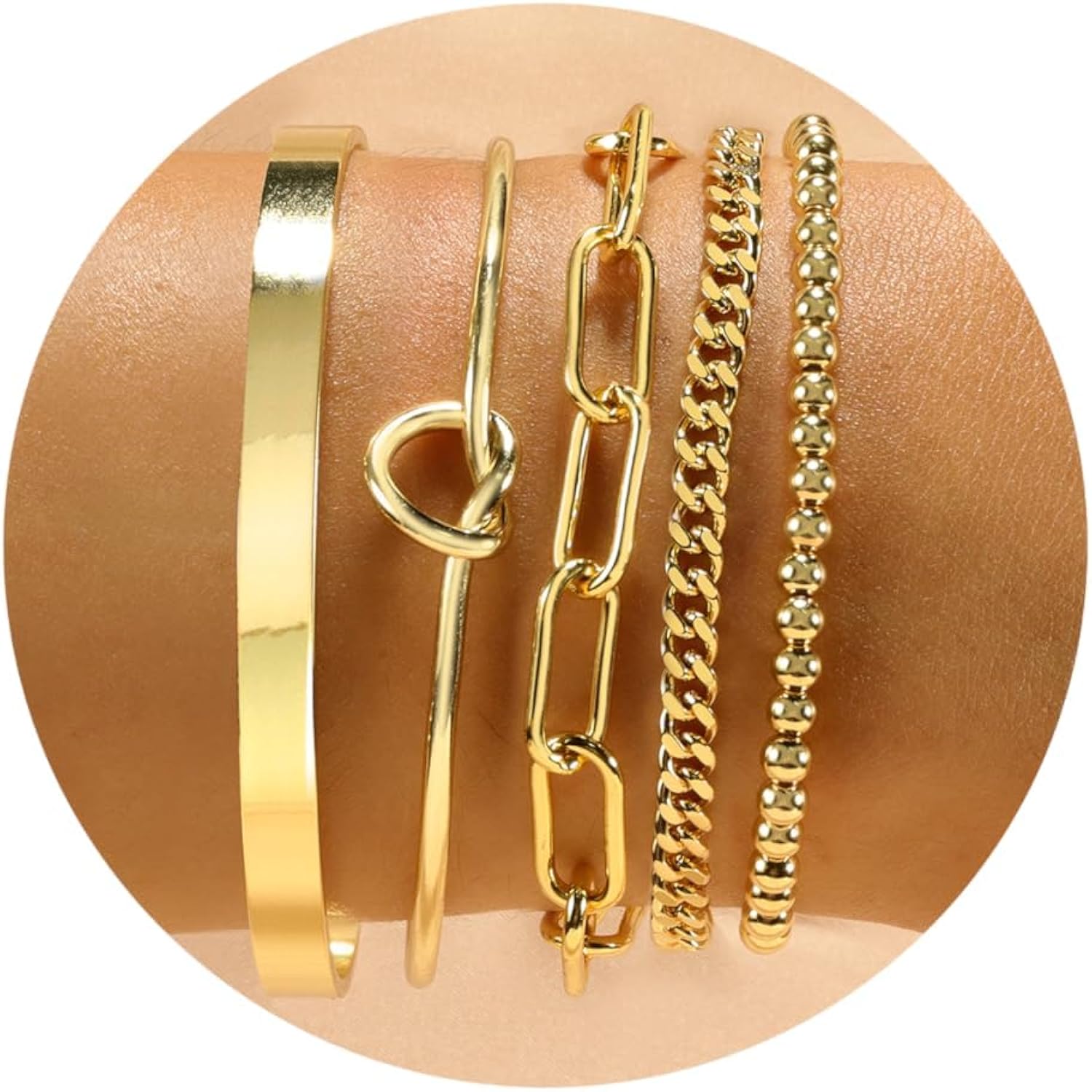 14K Real Gold Plated Bracelets for Women Stack,Bangle Cuff Bracelet Set Non Tarnish Jewelry for Women Trendy
