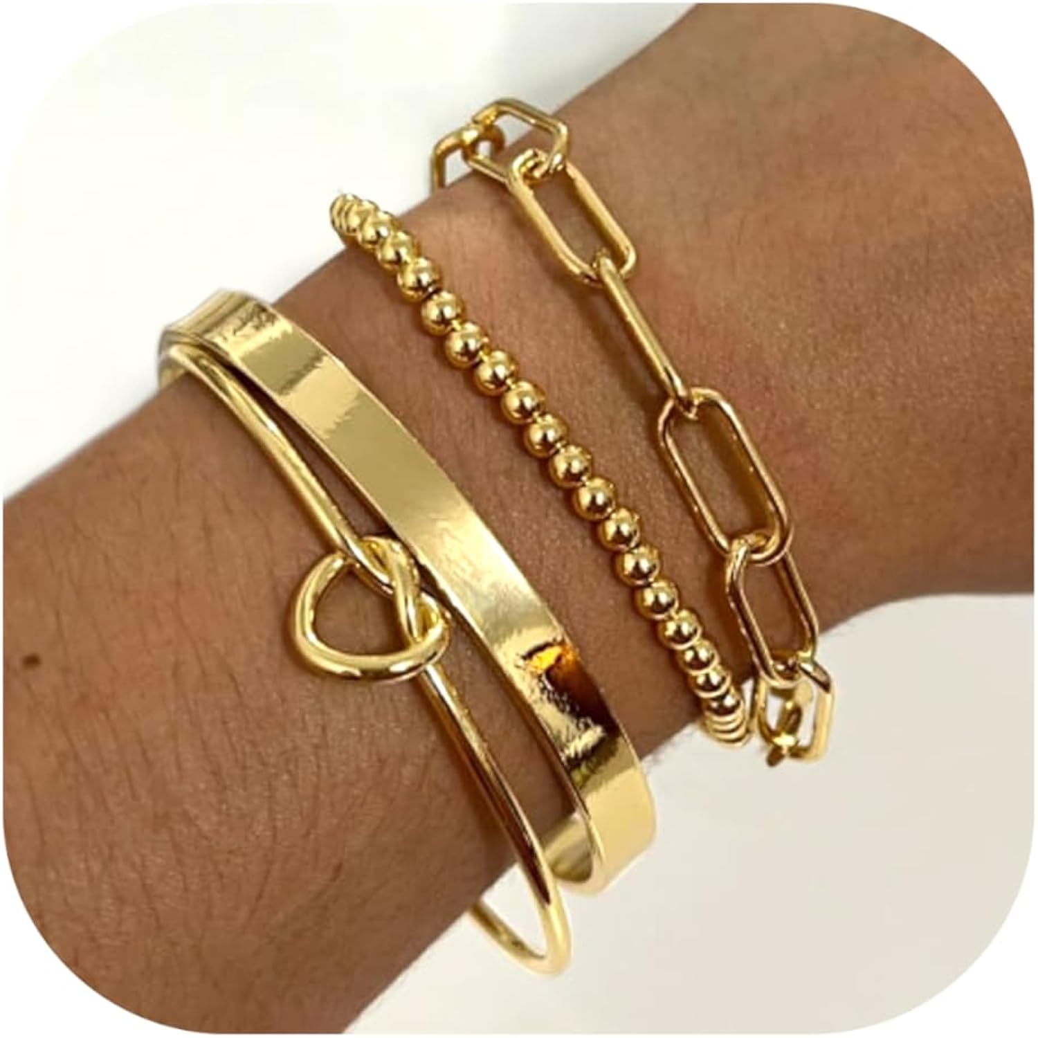 Reoxvo 14K Gold Plated Bangle Cuff Bracelets for Women Non Tarnish Gold Bracelet Stack Jewelry Set for Women Trendy