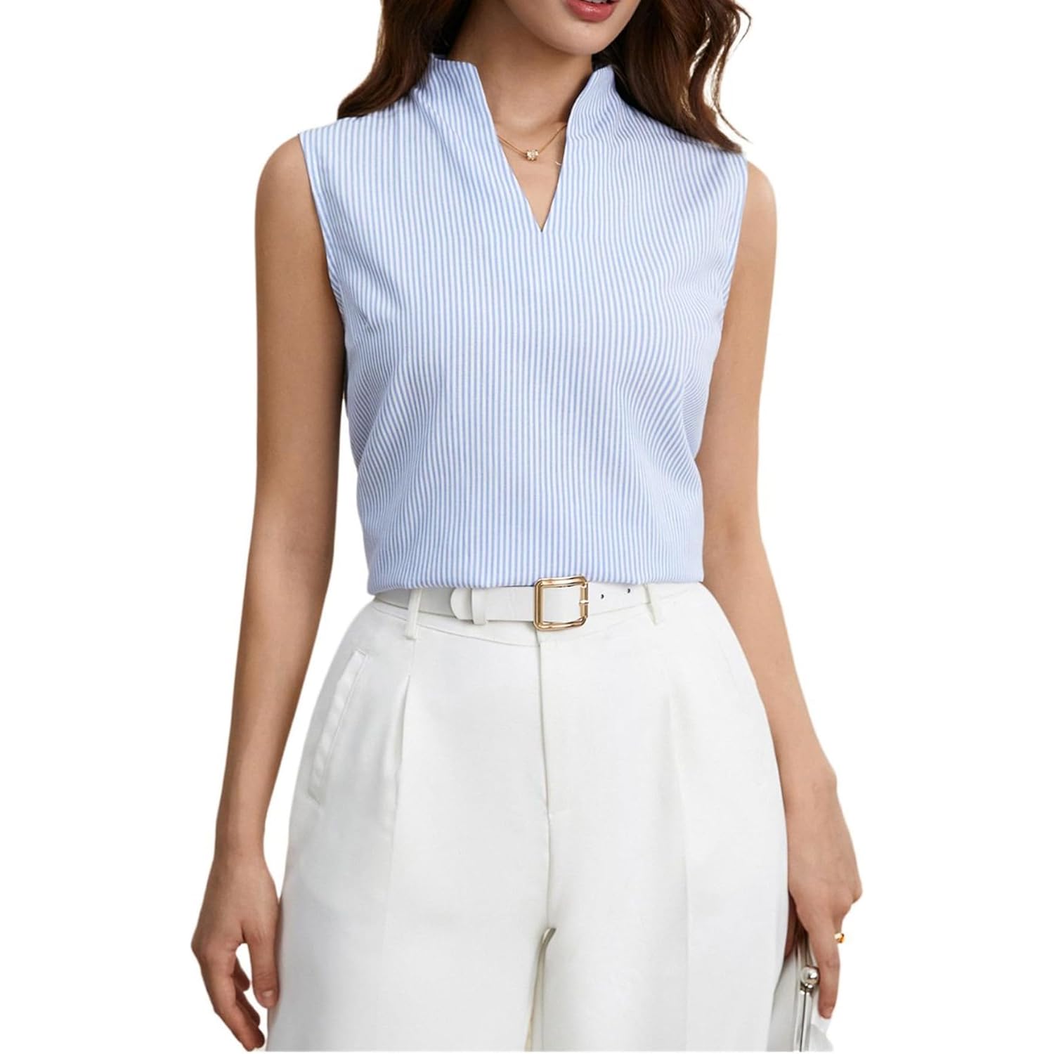 SOLY HUX Women's Work Outfits V Neck Sleeveless Blouses Summer Casual Tank Tops Business Office Dressy Striped Shirts