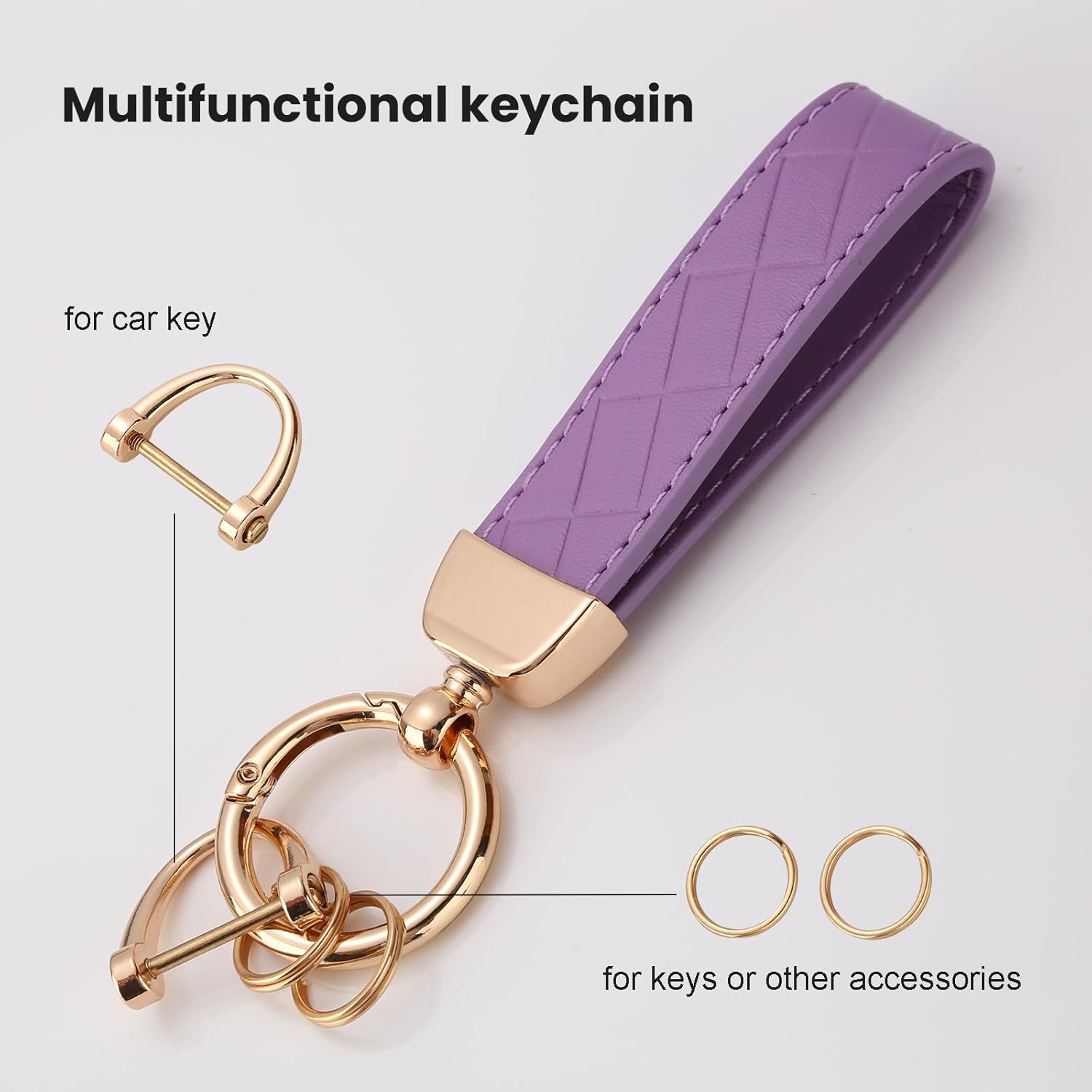 2 Pack Leather Keychains, Car Key chains for women men, Key Fob Holder with Keyrings, Anti-Lost D-Ring