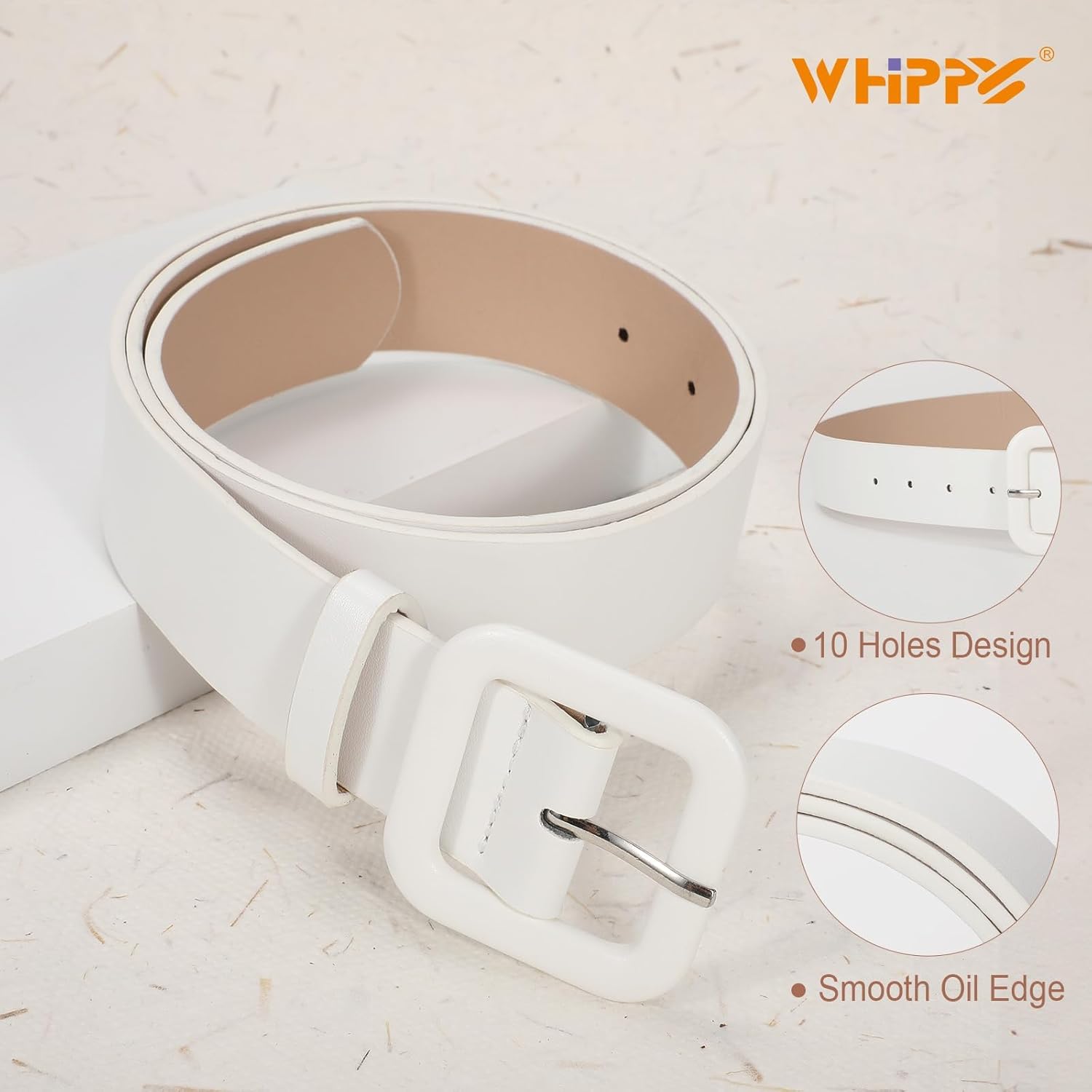 WHIPPY Women Leather Belt Candy Color Fashion Square Buckle Belt Ladies Belt for Jeans Pants Dresses