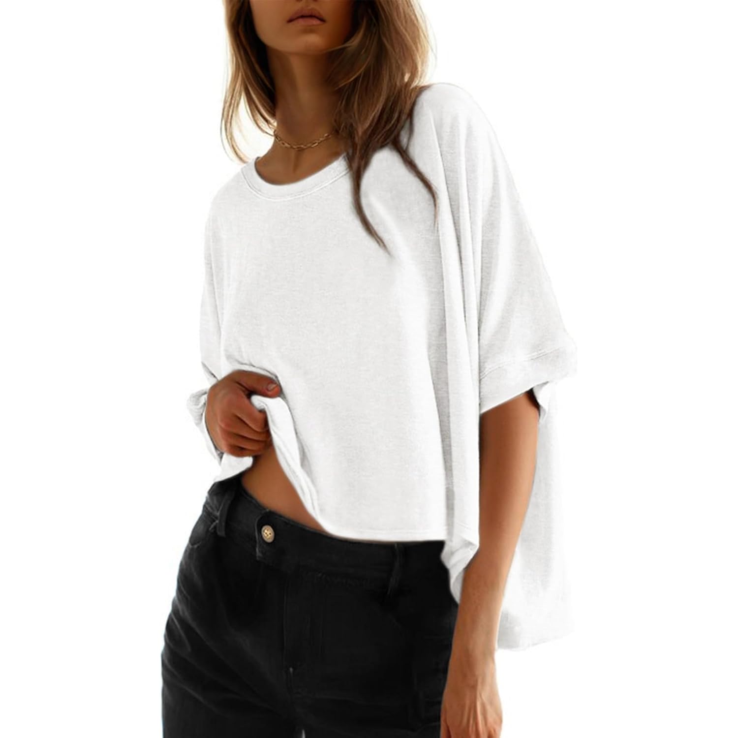 Dokotoo Summer Shirts 2025 Womens Solid T Shirts for Women Loose Oversized Tops Basic Tee