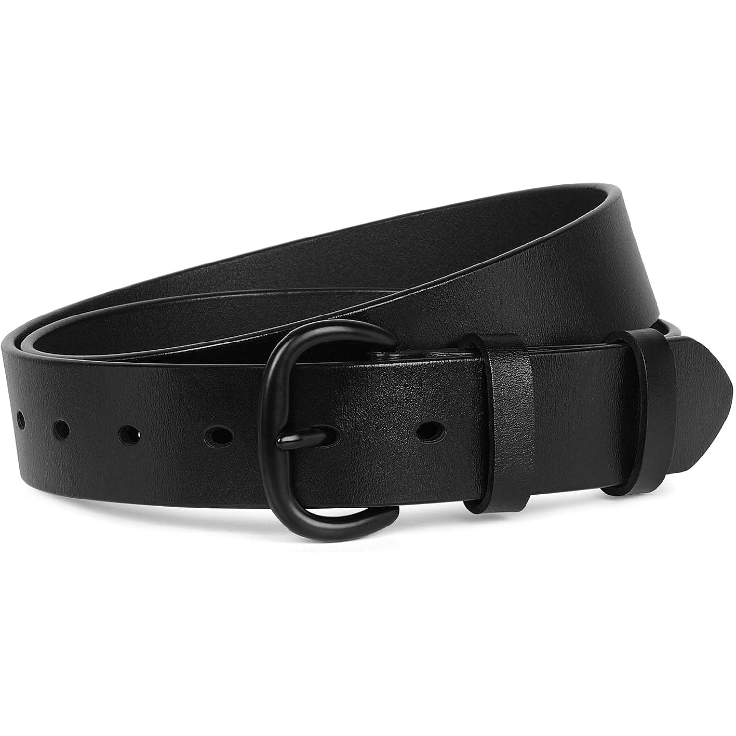 SANSTHS Women Leather Belt for Jeans Pants Dresses Black Ladies Waist Belt with Black Buckle