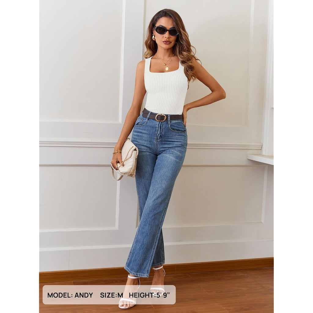 MEROKEETY Women's Ribbed Knit Tank Tops 2025 Square Neck Sleeveless Summer Basic Shirts Sweater Vest