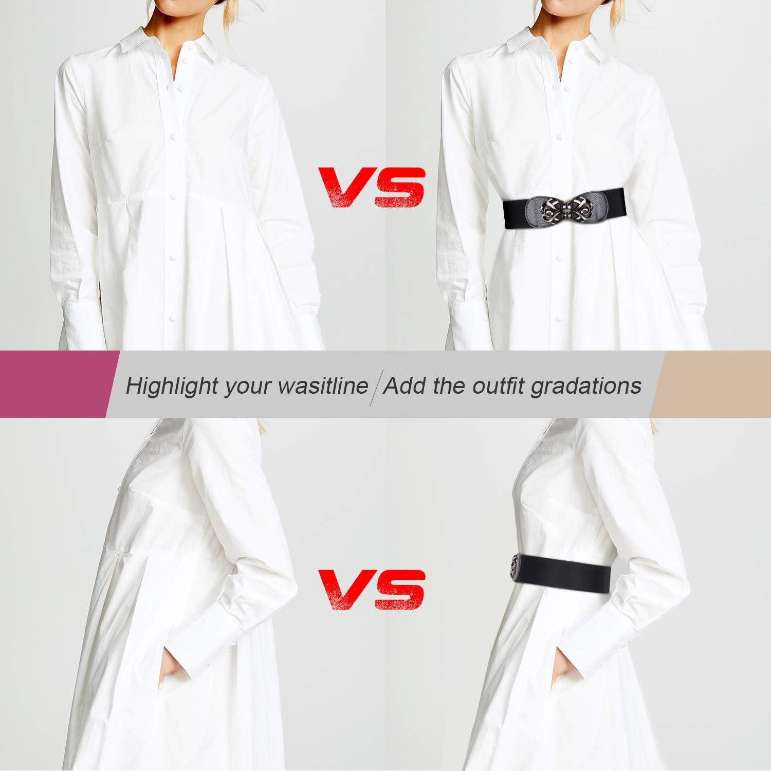 JASGOOD Women Stretchy Belts for Dresses Vintage Elastic Wide Waist Belts 4 Pack 2.36" Wide