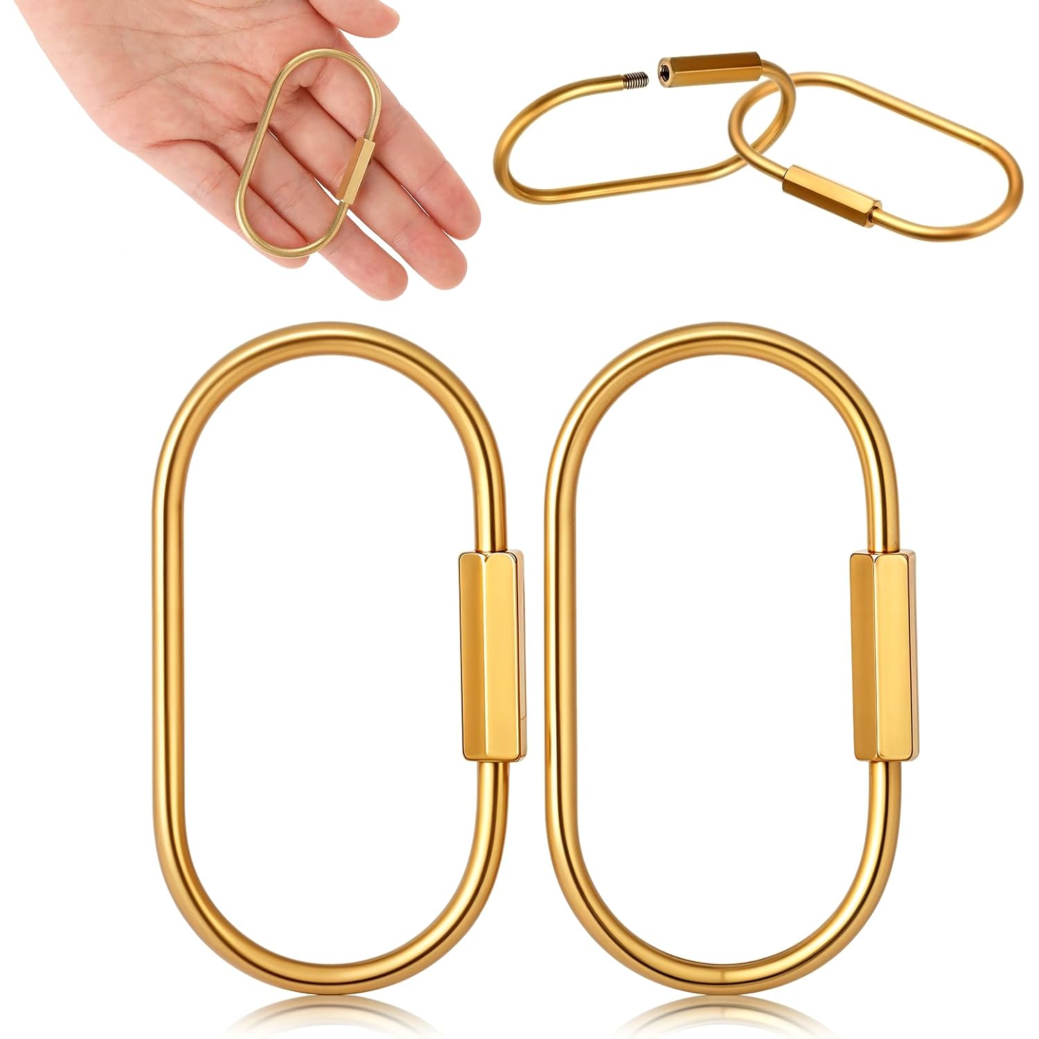 2.52 x 1.34 Inch 2 Pcs Brass Screw Lock Keychain, Durable Brass Screw Lock Clip Key Chain Ring Durable Simple Brass Keychain Holder Brass Key Ring Simple Style Car keychain for Men Women Gold