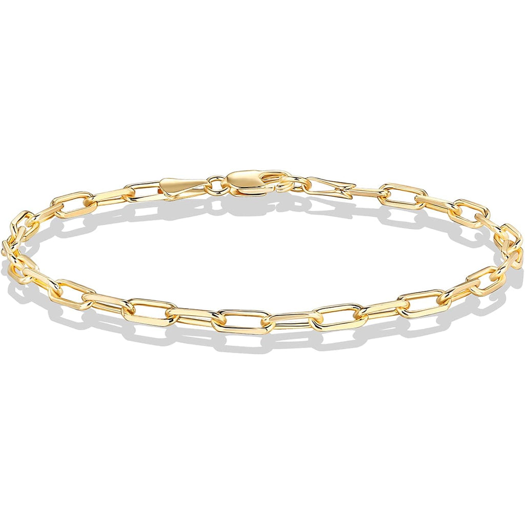PAVOI 14K Gold Plated Paperclip/Curb/Figaro Chain Adjustable Bracelet for Women