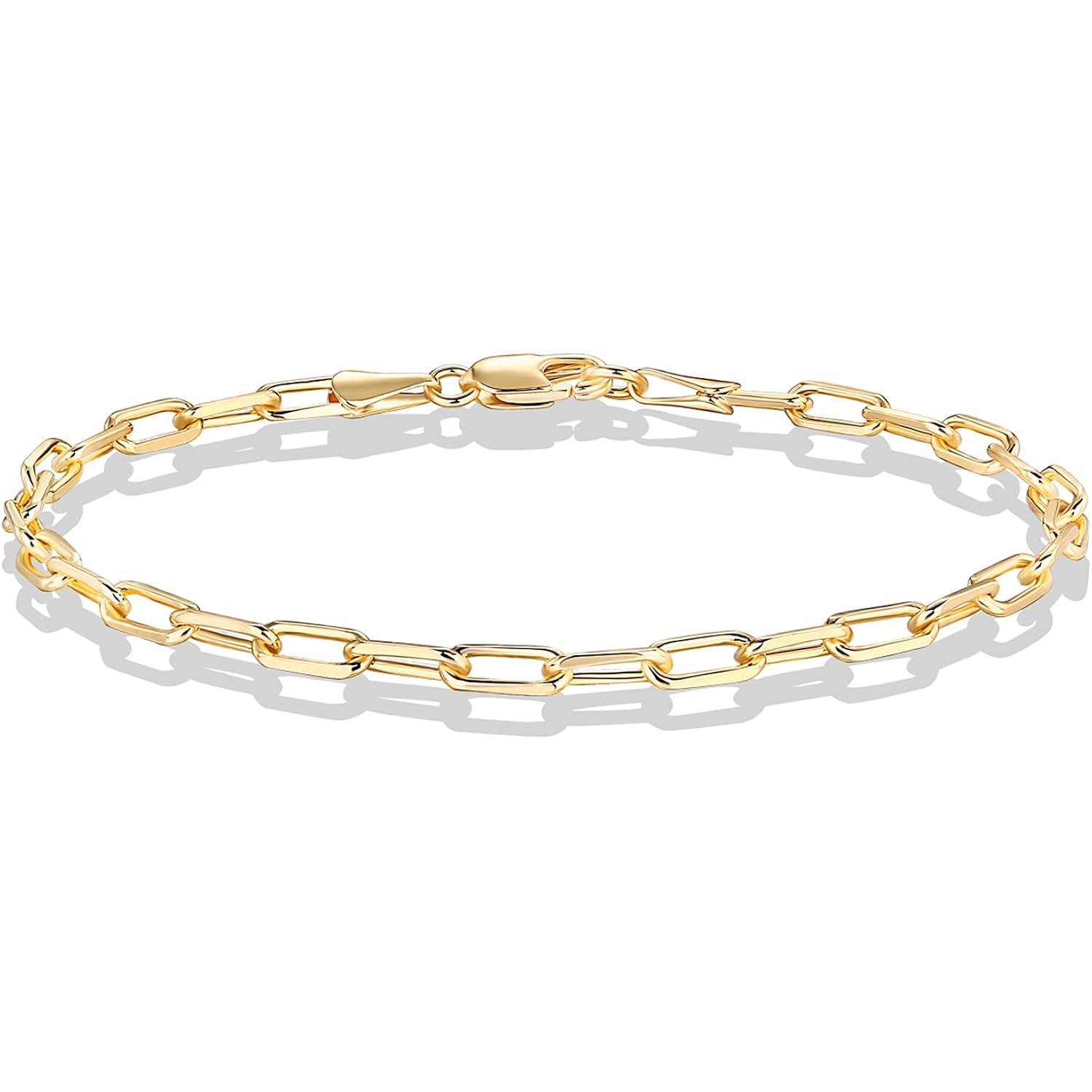 PAVOI 14K Gold Plated Paperclip/Curb/Figaro Chain Adjustable Bracelet for Women
