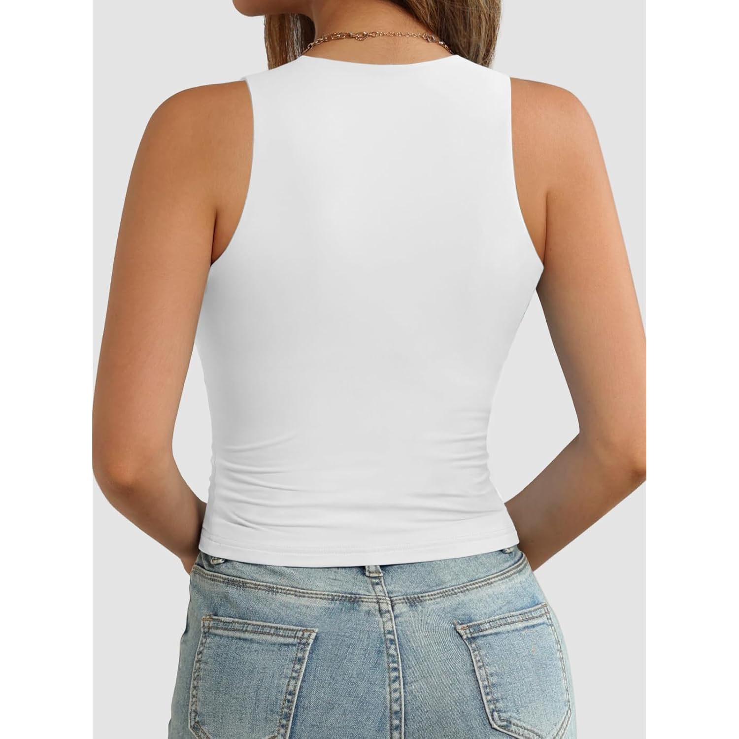 ATHMILE Womens Double Lined Crop Tank Tops Casual Basic Shirts Sleeveless Workout Tops Cute Summer Clothes Teen Girls