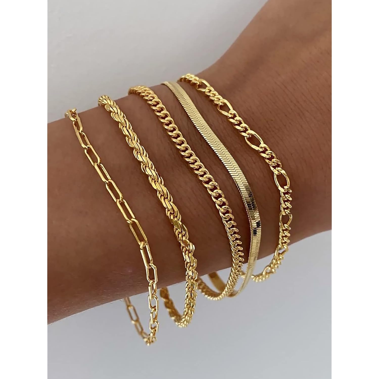 DEARMAY Gold Bracelets - Real 14K Women's Cute Tennis Cubic Beaded Link Paperclip Dainty Bracelet Pack