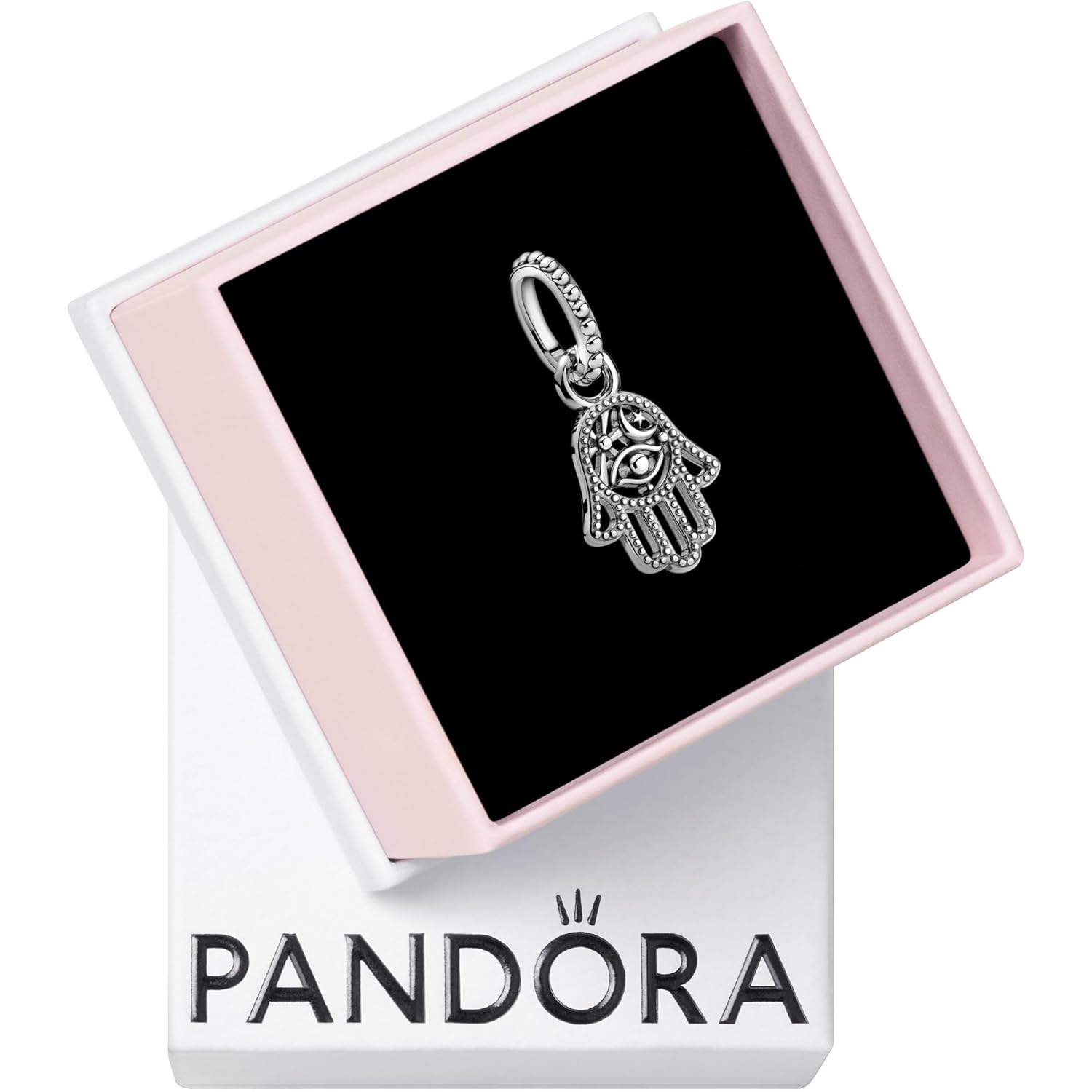 PANDORA Protective Hamsa Hand Dangle Charm - Compatible Moments Bracelets - Jewelry for Women - Gift for Women in Your Life - Made with Sterling Silver, With Gift Box