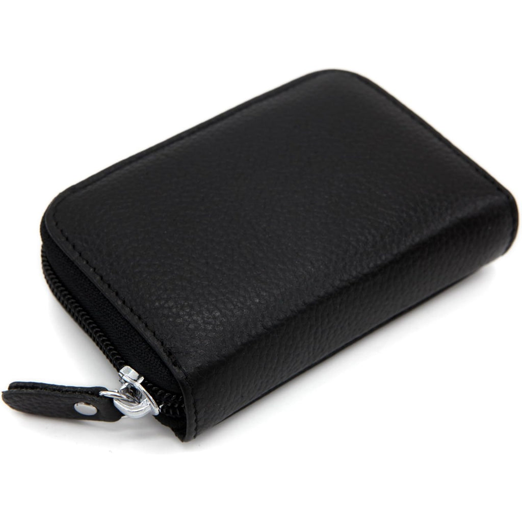 RFID Blocking Genuine Leather Credit Card Case Holder Security Travel Wallet - Black