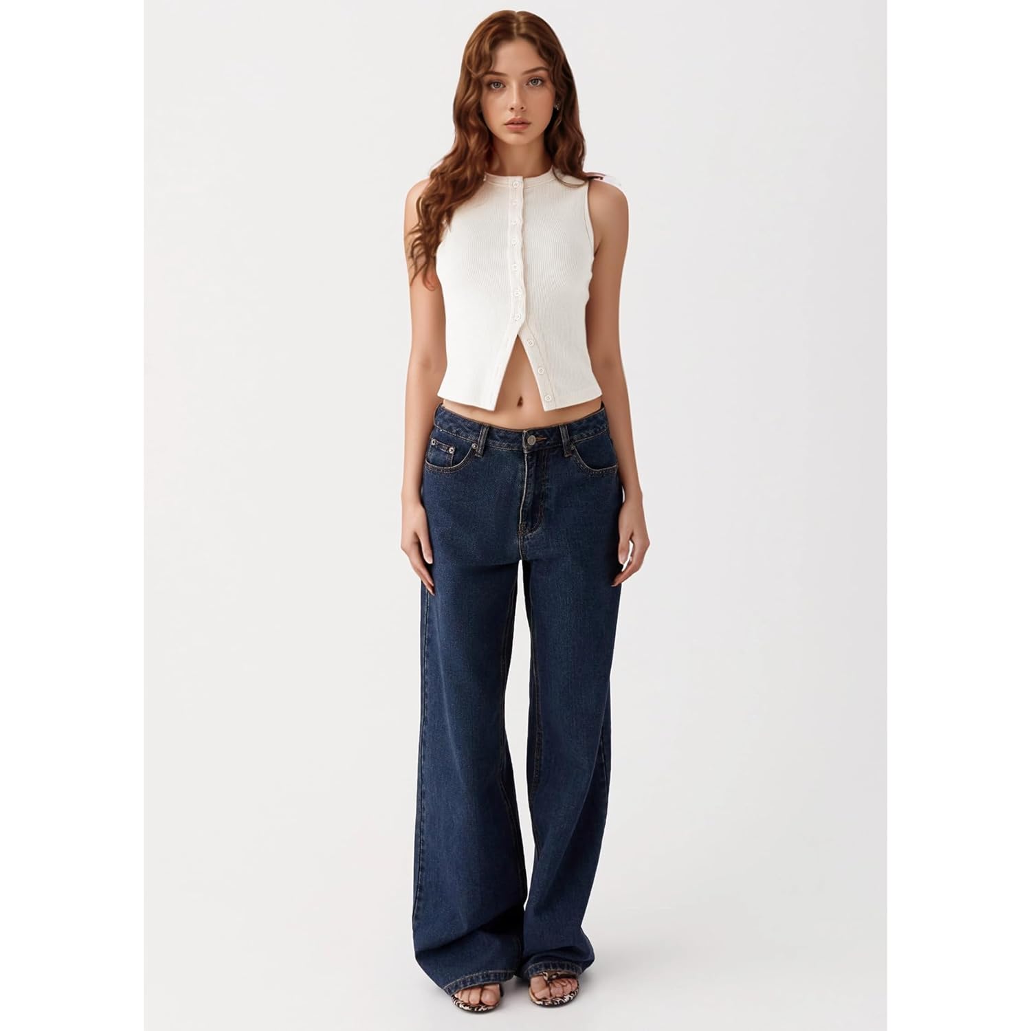 Women’s Button Down Tank Tops Ribbed Summer Vest Button Up Open Front Sleeveless Slim Fit Crop Going Out Tops