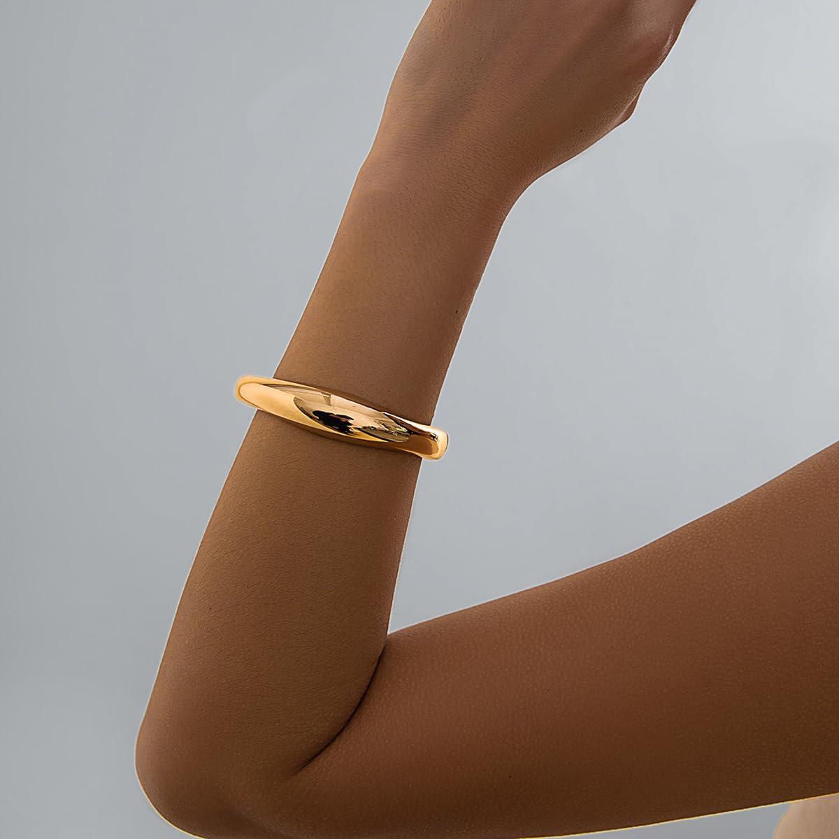 Gold Bangle Bracelets for Women Silver Plated Wide Wire Chunky Cuff Bracelets Trendy Hinged Cuff Open Wide Chunky Silver Bracelet Irregular Minimalist Bangle Jewelry